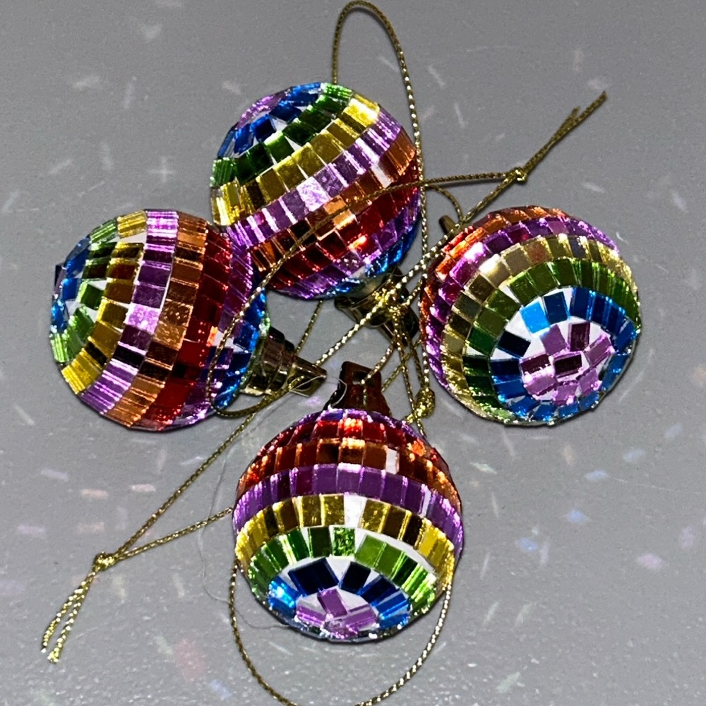 Set of 4 Colorful Mirrorball Charms/Ornaments